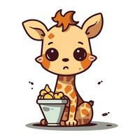 schattig giraffe aan het eten aardappel schattig tekenfilm mascotte karakter vector