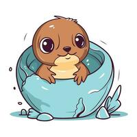 schattig weinig hamster in de blauw bad. vector illustratie.