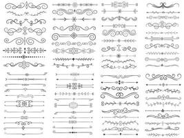 bladzijde verdeler en ontwerp elementen. reeks van divers gemakkelijk zwart verdeler ontwerp, geassorteerd verdeler verzameling sjabloon vector. verzameling van bloemen verdelers elementen mega decoratie voor kalligrafie. vector