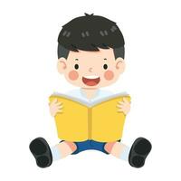 kind jongen leerling zittend lezen boek vector