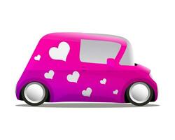 liefde en hart mini tekenfilm auto roze vector