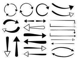 circulaire pijlen, Rechtdoor pijlen, gebogen pijlen, hand- getrokken pijl set, handgemaakt pijl verzameling vector