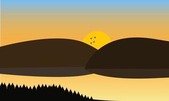 zonsondergang in het landschap van bergen vector