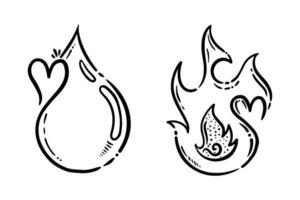 hand- getrokken tekening van water en brand symbool Aan wit achtergrond vector