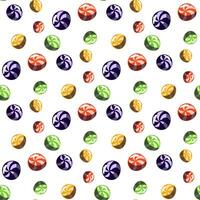 naadloos patroon met gestreept ballen, kleurrijk karamel snoepjes. vector tekenfilm achtergrond met zoet gelei bonen met spiraal patroon, karamel willy gewonnen ballen. chocola fabriek en snoepgoed Aan een wit