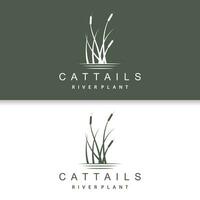 kreek en cattail rivier- logo, gemakkelijk minimalistische gras ontwerp voor bedrijf merk vector