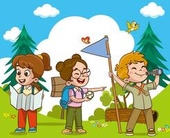 vector illustratie van kinderen camping en trekking