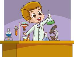 vector illustratie van een chemie les met een schattig studenten in een laboratorium.