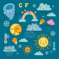 leuke weerset. een voorspelling meteorologie symbolen vector