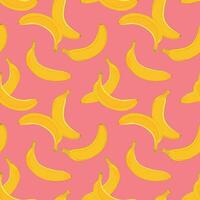 banaan naadloos patroon Aan een roze achtergrond. vector illustratie. ontwerp voor omhulsel papier, textiel, kleding stof. geel rijp exotisch fruit.