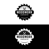 hout sjabloon zag premie logo ontwerp met wijnoogst timmerwerk tools.logo voor bedrijf, timmerwerk, houthakker, label, kenteken. vector