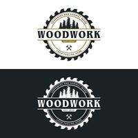 hout sjabloon zag premie logo ontwerp met wijnoogst timmerwerk tools.logo voor bedrijf, timmerwerk, houthakker, label, kenteken. vector