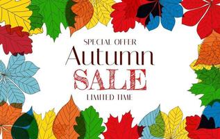 herfst verkoop achtergrond sjabloon met bladeren. speciale aanbieding vector