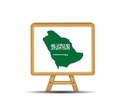 groene landkaart van saoedi-arabië met een zwaard en vlagtekst. vector