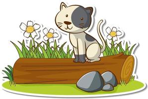 kleine kat zittend op een boomstam sticker vector