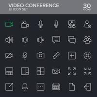 een verzameling dunne lijnpictogrammen van software voor videovergaderingen. vector