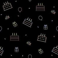 gelukkige verjaardag achtergrond met taarten, ballonnen, geschenkdoos en vuurwerk vector