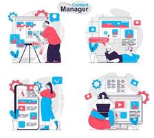 content manager concept set mensen geïsoleerde scènes in plat ontwerp vector