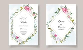 mooie bloemen bruiloft uitnodigingskaart sjabloonontwerp vector
