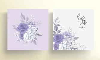 mooie trouwkaart met paarse bloemdecoratie vector