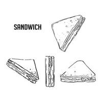 sandwich, tekening schets zwart-wit vector