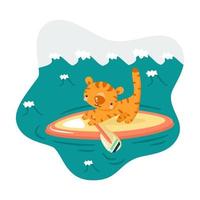 leuke tekenfilm surfer tijger vector