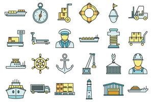 marinier haven vervoer pictogrammen reeks vector kleur
