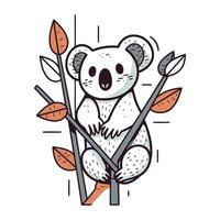 schattig koala zittend Aan een Afdeling met bladeren. vector illustratie.