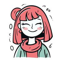 vector illustratie van een meisje met roze haar- en een rood sjaal.