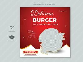 heerlijk hamburger en voedsel menu sociaal media post sjabloon ontwerp of sociaal media banier ontwerp . vector