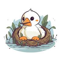 vector illustratie van een schattig tekenfilm baby pinguïn in een nest.