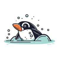 schattig pinguïn zwemmen in de zee. vector illustratie in lineair stijl.