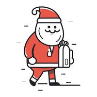 de kerstman claus Holding een zak van geschenken. dun lijn vector illustratie.