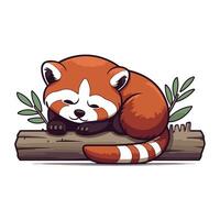 schattig rood panda slapen Aan een logboek. vector illustratie.