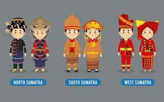 reeks van Sumatra Indonesisch vervelend traditioneel kleding vector