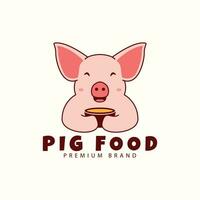 schattig varken tekenfilm logo met kom voedsel Koken vector icoon symbool illustratie ontwerp dieren