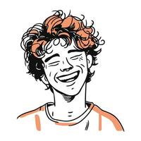 portret van een glimlachen jong Mens. hand- getrokken vector illustratie.