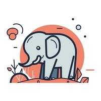 olifant in een veld. vector illustratie in vlak lineair stijl.