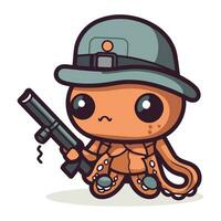 schattig Octopus Holding een geweer en een verrekijker. vector illustratie.