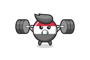 Jemen vlag badge mascotte cartoon met een barbell vector