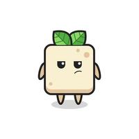 schattig tofu-personage met verdachte uitdrukking vector