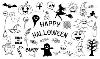 happy halloween set elementen in doodle stijl. vector