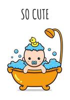 schattige baby neem een douche zo schattig kaart pictogram cartoon afbeelding vector