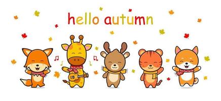 gelukkig schattig dier in herfst banner pictogram cartoon afbeelding vector