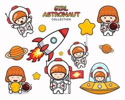 set collectie van schattige meisje astronaut cartoon illustraties illustratie vector