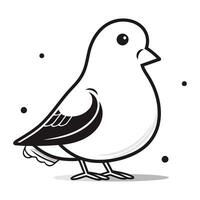vector illustratie van een schattig tekenfilm vogel in zwart en wit kleuren.