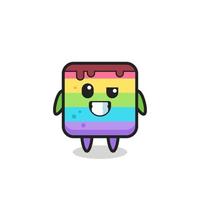 schattige regenboogcake-mascotte met een optimistisch gezicht vector