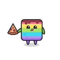 schattige regenboogcake cartoon pizza eten vector