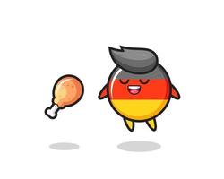 schattige Duitse vlagbadge drijvend en verleid vanwege gebakken kip vector