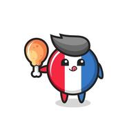 frankrijk vlag badge schattige mascotte eet een gebraden kip vector